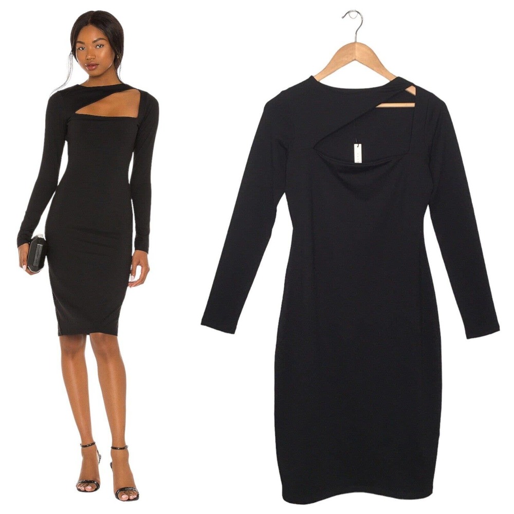 New Susana Monaco Angle Cut Out Long Sleeve Bodycon Little Dress Black M